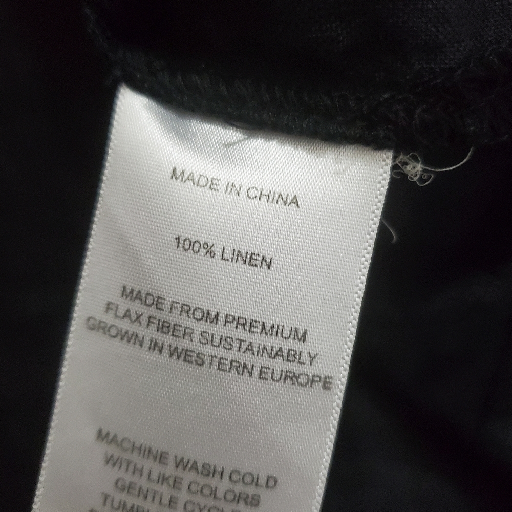Quince 100% European Linen Short Sleeve Shirt Black Boxy Cropped Size Large Boho - Picture 8 of 9